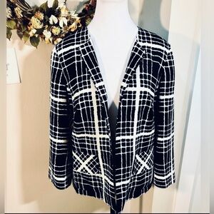 PENDLETON  Black & White Open Front Silk  Jacket  3/4 Sleeve w/ Pockets Sz 10💛